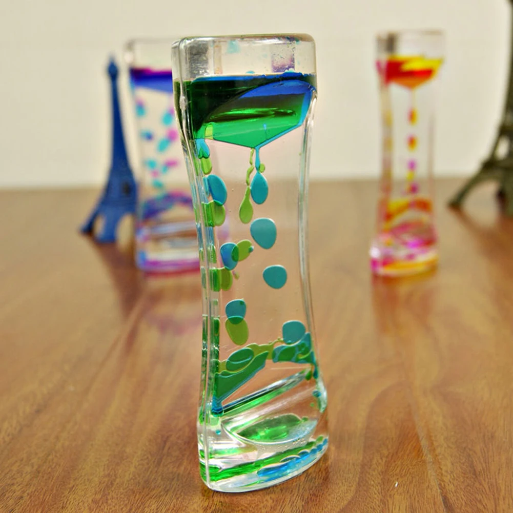 stress toy Double Colors Oil Hourglass Liquid Floating Motion Bubbles Timer Desk Decors descending sensory bubbles kids toys