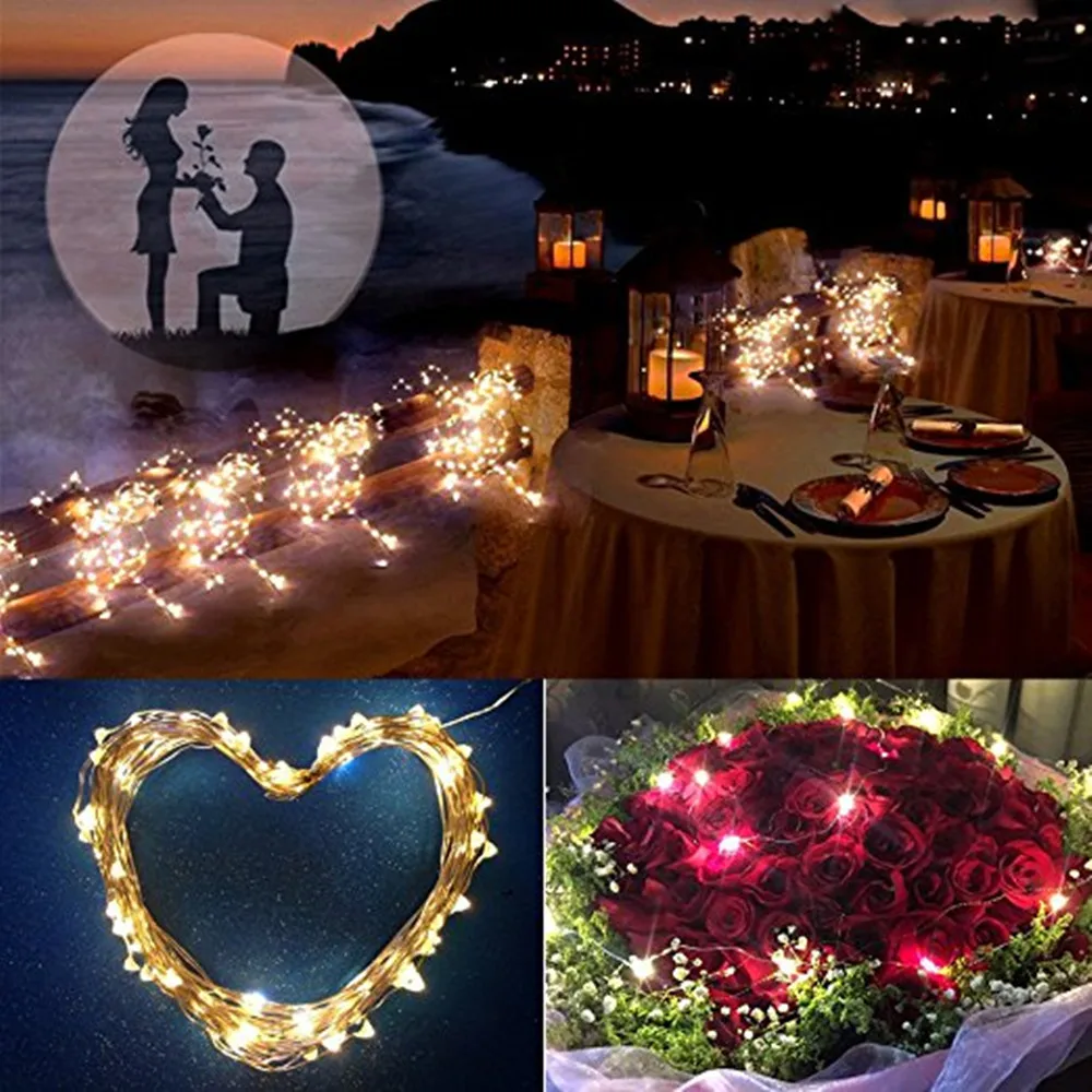 Imagem -05 - Fio de Cobre Cordas Fairy Lights Lâmpadas Impermeáveis Feriado de Natal Decoração do Pátio do Casamento Adaptador dc 12v 33 Pés 10m 100 Leds