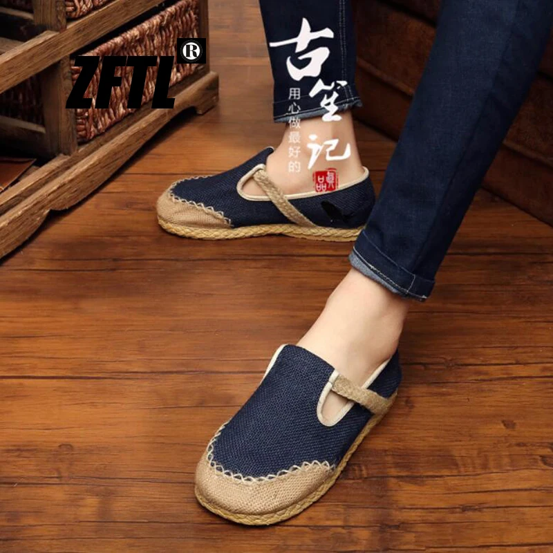 ZFTL Men's cloth shoes Chinese traditional handmade Linen shoes monk shoes Summer men straw linen shoes male sneakers 2023