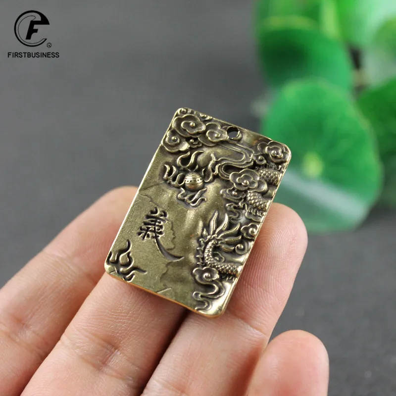 Brass Guan Gong Head Statue Keychains Pendants Handmade Vintage Chinese God of Wealth Pure Copper Keychians Car Hanging Jewelry