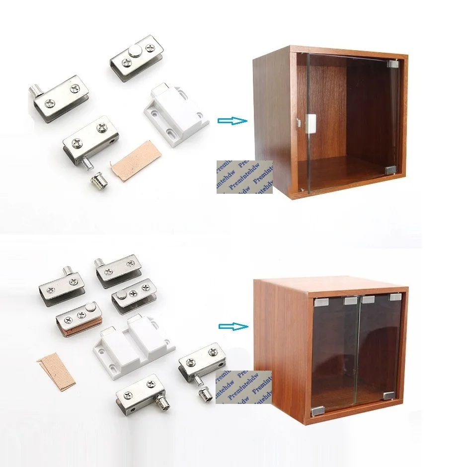 2Packs Stainless Steel No Drill Wine Glass Door Pivot Hinge Push To Open Magnet Catch