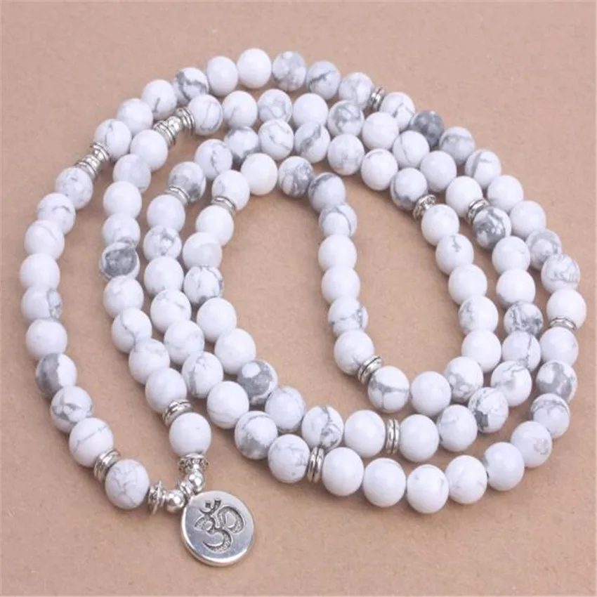 

8mm Howlite 108 Buddha Beads Bracelet Handmade cuff DIY Buddhist yoga Chakas MONK energy Lucky Prayer