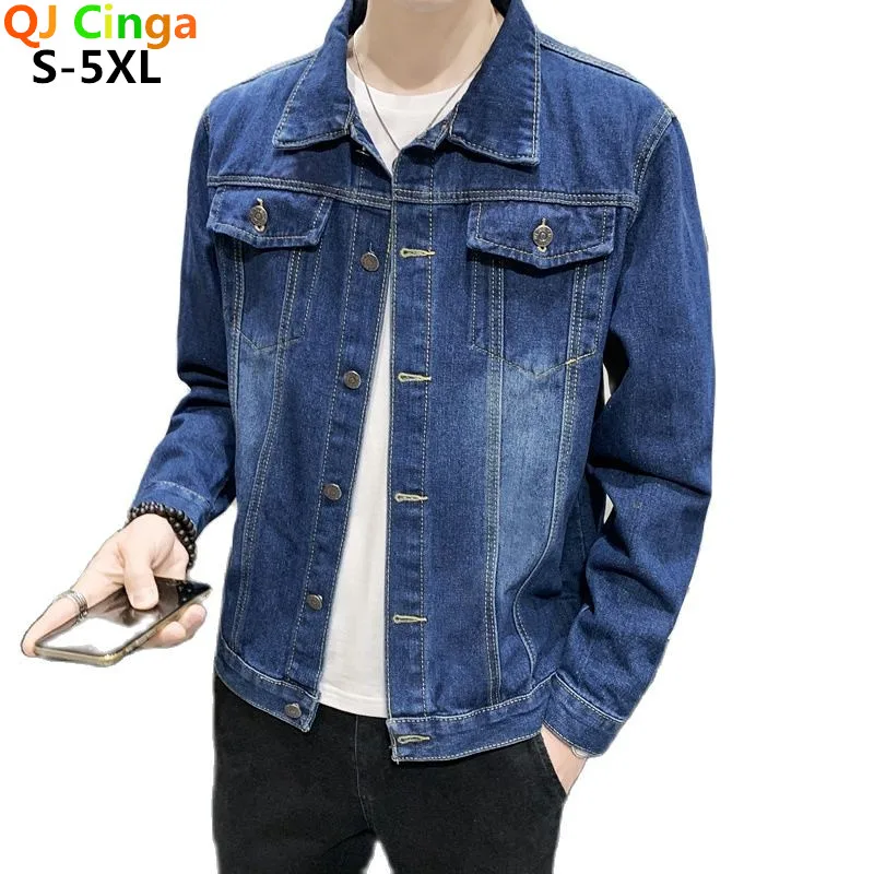 Blue Single Breasted Lapel Denim Jacket Men's Fashion Casual Coat Black Green Red Jaqueta Autumn Men Outerwear Мужские куртки 5X