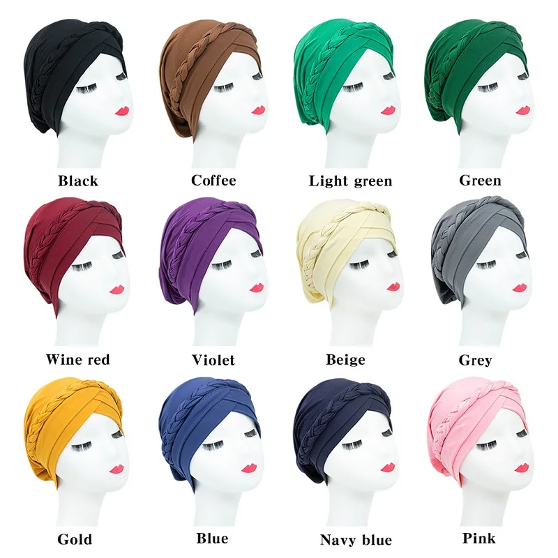 Wholesale Muslim Women Braid Turban Hats Head Wrap Hair Accessories Chemo Beanies Hat Head Wear