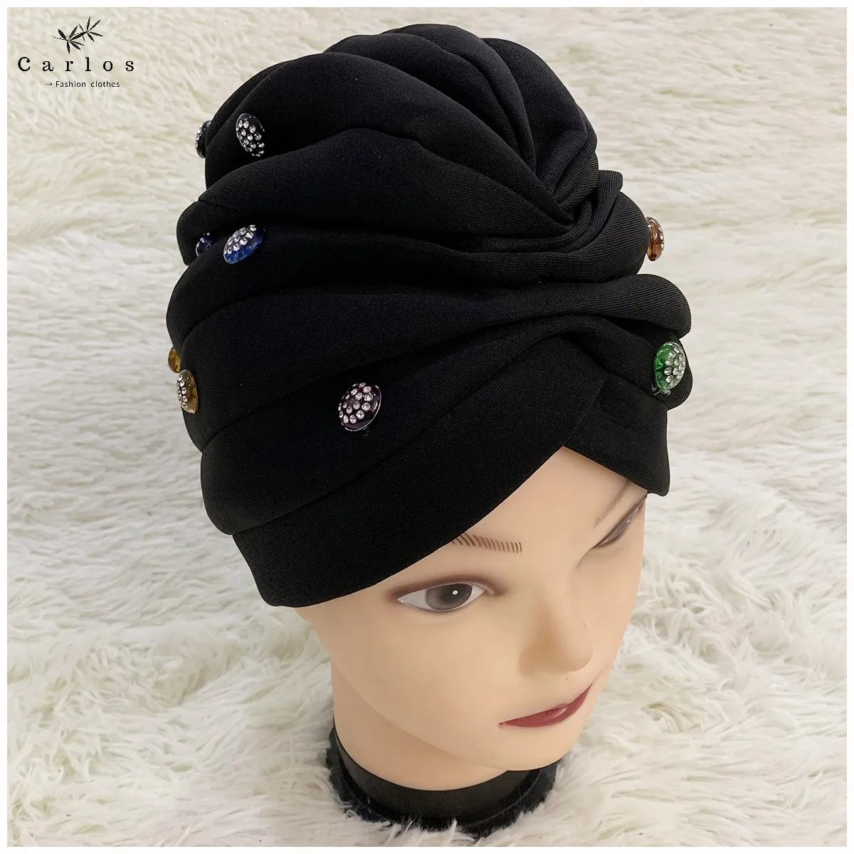 12 Pieces Set Of Fashionable Muslim Women Headscarf Space Layer Fabric Applique Headwear Solid Indian Bean Hair Hat Lady Hat