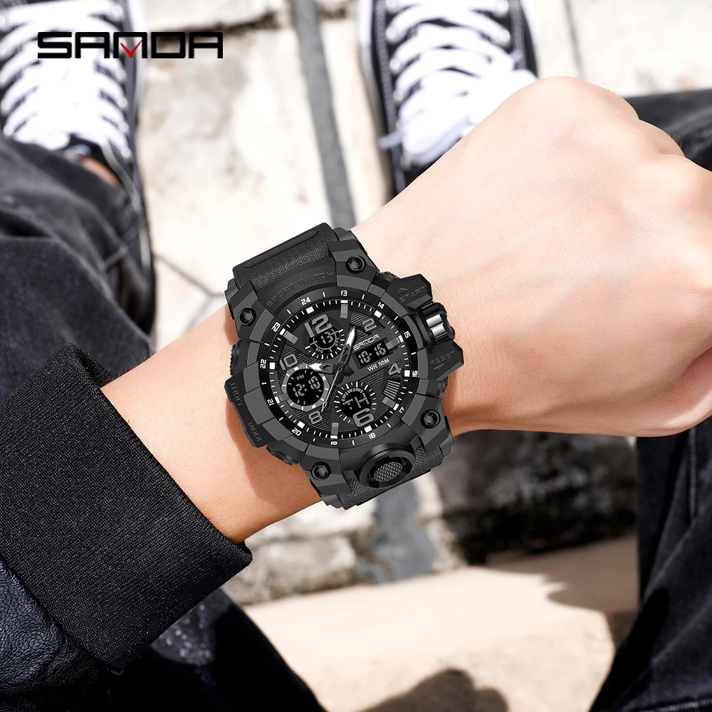 2021 SANDA Sports Military Men\'s Watches Waterproof Dual Display Quartz Wristwatch For Male Clock Stopwatch Relogios Masculino