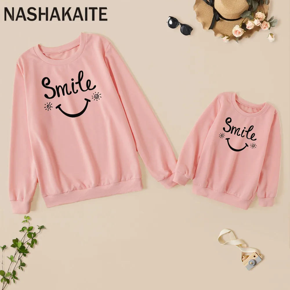 NASHAKAITE Mother Kids Family Sweatshirts MA MINI Letter Printed Clothes Mom And Daughter Equal Mommy And Me Clothes Family Look