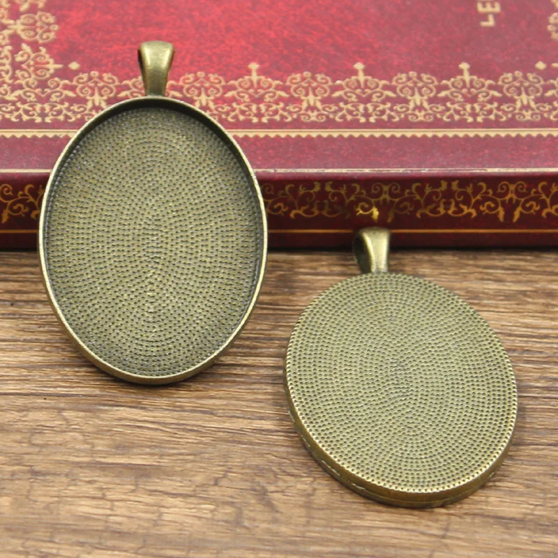 3szt Fit 40x30mm Simple Oval Glass Cabochon Base Setting Antique Bronze Silver Color Pendant Tray For Jewelry DIY Making — zdjęcie 4