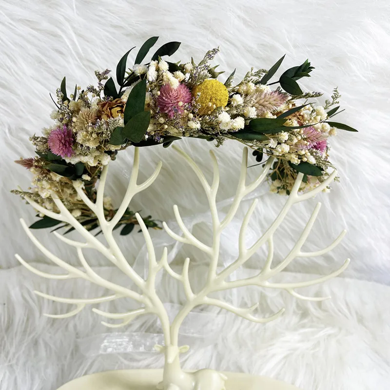 CC Wreath for Women Wedding Hair Accessories Bridal Headdress Engagement Jewelry 100% Handmade Dried Flowers Floral Gift mq060