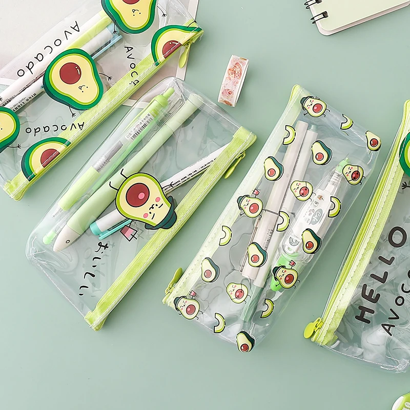 Cute Fruit Pencil Case Avocado Pattern School Pencil Box Chidren Pencil Case Transparent Pencil Bags School Supplies Stationery