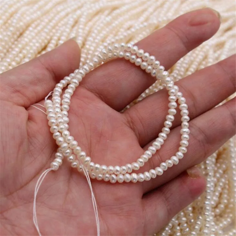 White Natural Freshwater Pearl Beads Near circle Round Cultured Pearls For DIY Women Handmade Bracelet Accessories 15''inches