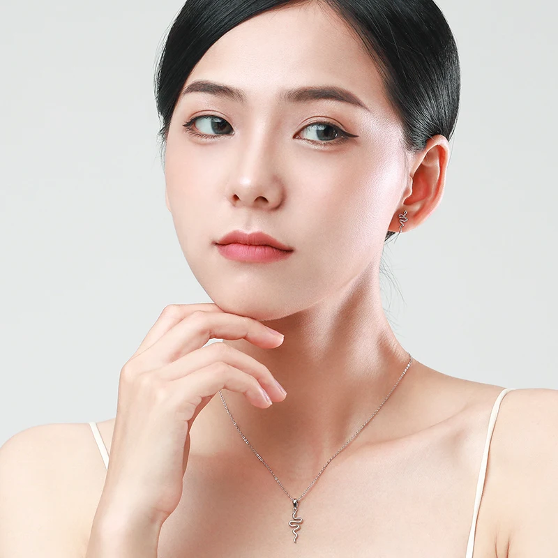 Ailmay Authentic 925 Sterling Silver Personality Snake Pendant Necklace For Women Minimalist Fine Jewelry 2021 New Style