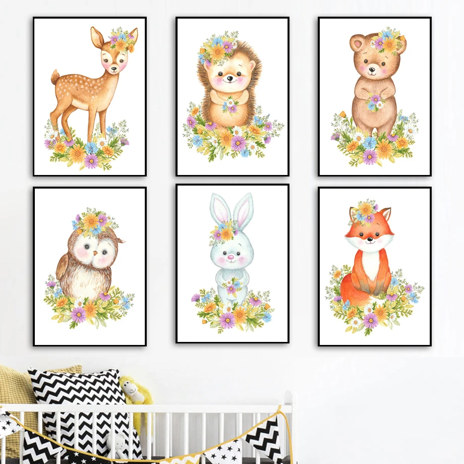 Jungle Animal Deer Hedgehog Bear Owl Rabbit Fox Wall Art Canvas Painting Nordic Posters And Prints Wall Pictures Kids Room Decor