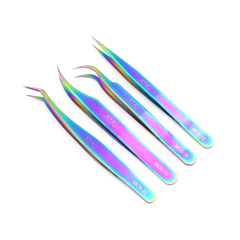 VTS Brand MCS Series Economic Colorful Makeup Tweezers Hyperfine High Precision Eyelashes Grafting Pincers ESD Forceps Stainless