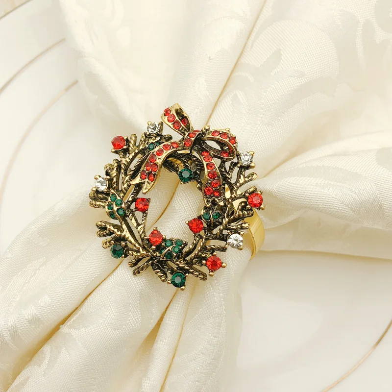 12pcs/lot New Christmas wreath napkin ring diamond napkin ring napkin buckle holiday party hotel desktop decoration