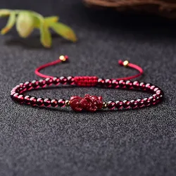 Natural Cinnabar Hand Weave DIY Lucky Pixiu Red Rope Garnet Bracelets Buddha Cinnabar Charm Bracelet Bangle Jewel Dropship