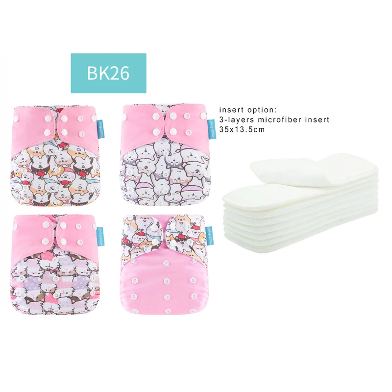 Happyflute Hot Sale OS Pocket 4Pcs Diaper+8Pcs Insert Washable&Reusable Ecological Nappy Adjustable Baby Waterproof Diaper