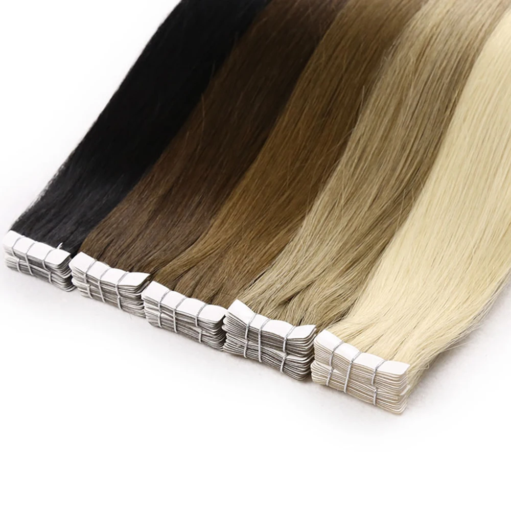 Toysww Straight PU Skin Weft Hand Tied Tape In Adhesives Virgin Human Hair Extensions 16\