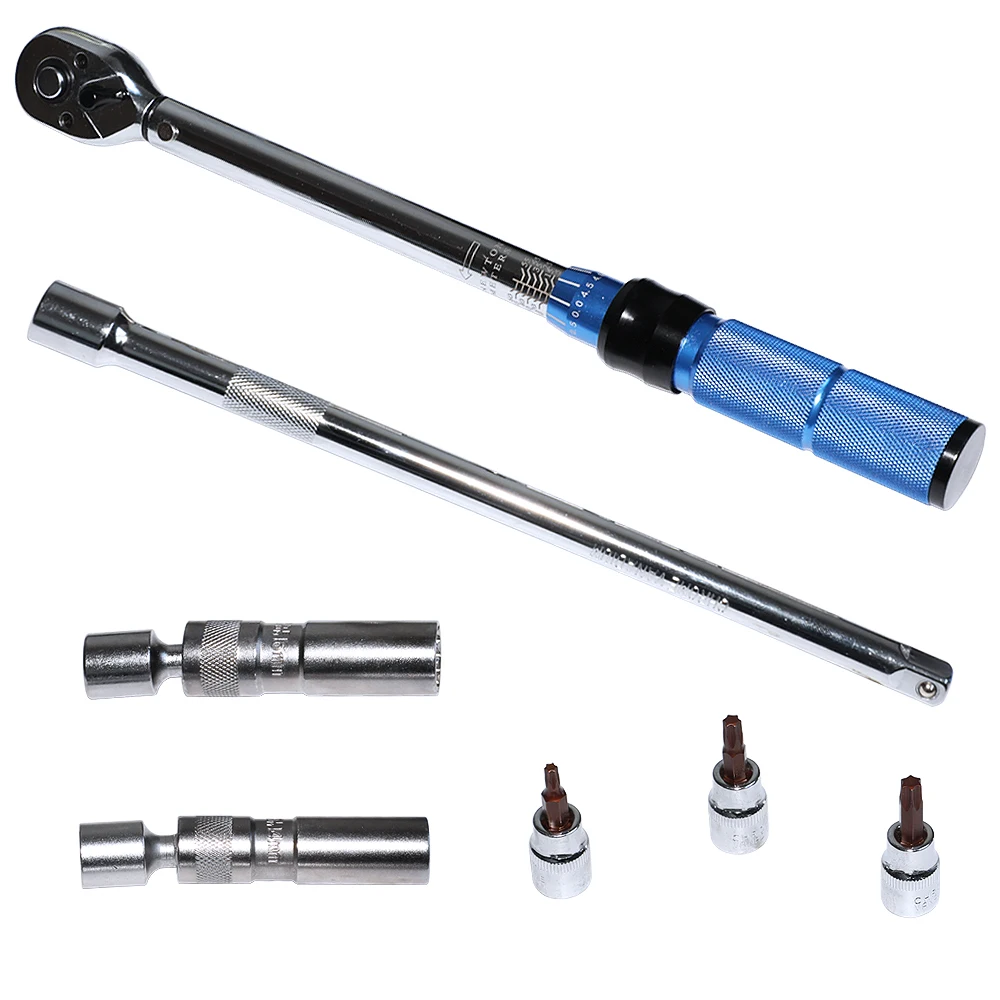 3/8 Inch Click Torque Wrench with Magnetic Spark Plug Socket Set Extension Bar & T20 T30 T40 Bit Socket 5-60 Nm