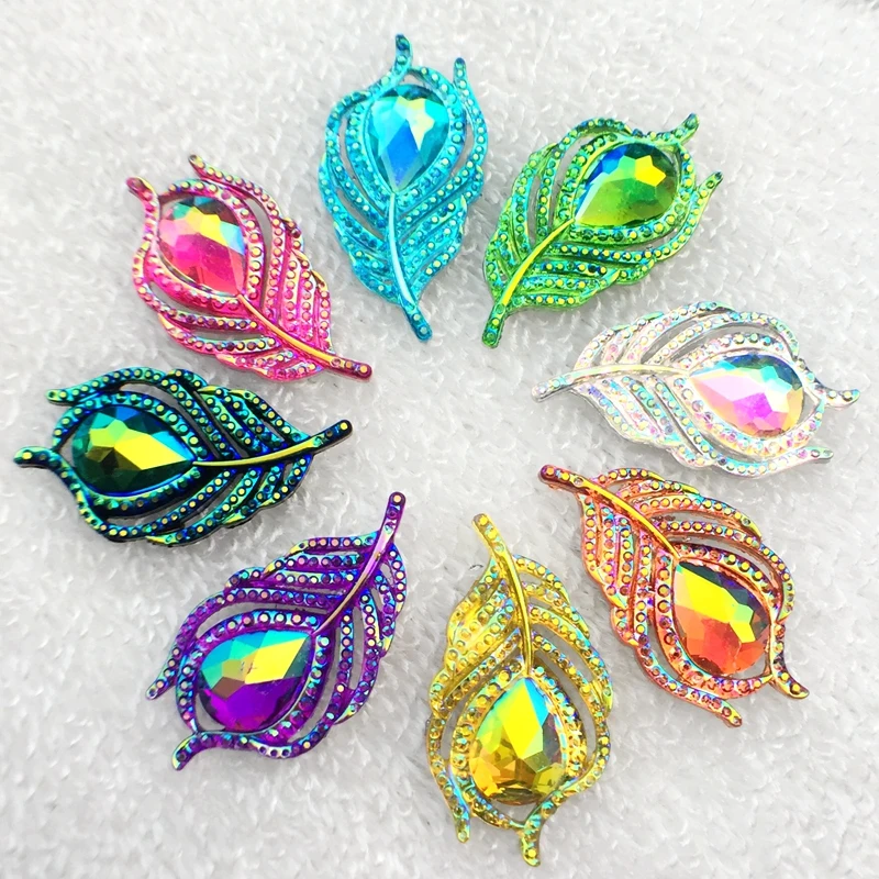 new 10pcs fashion style sew on crystal rhinestones flatback leaf shape 20*38mm handsewing gem stones-B07