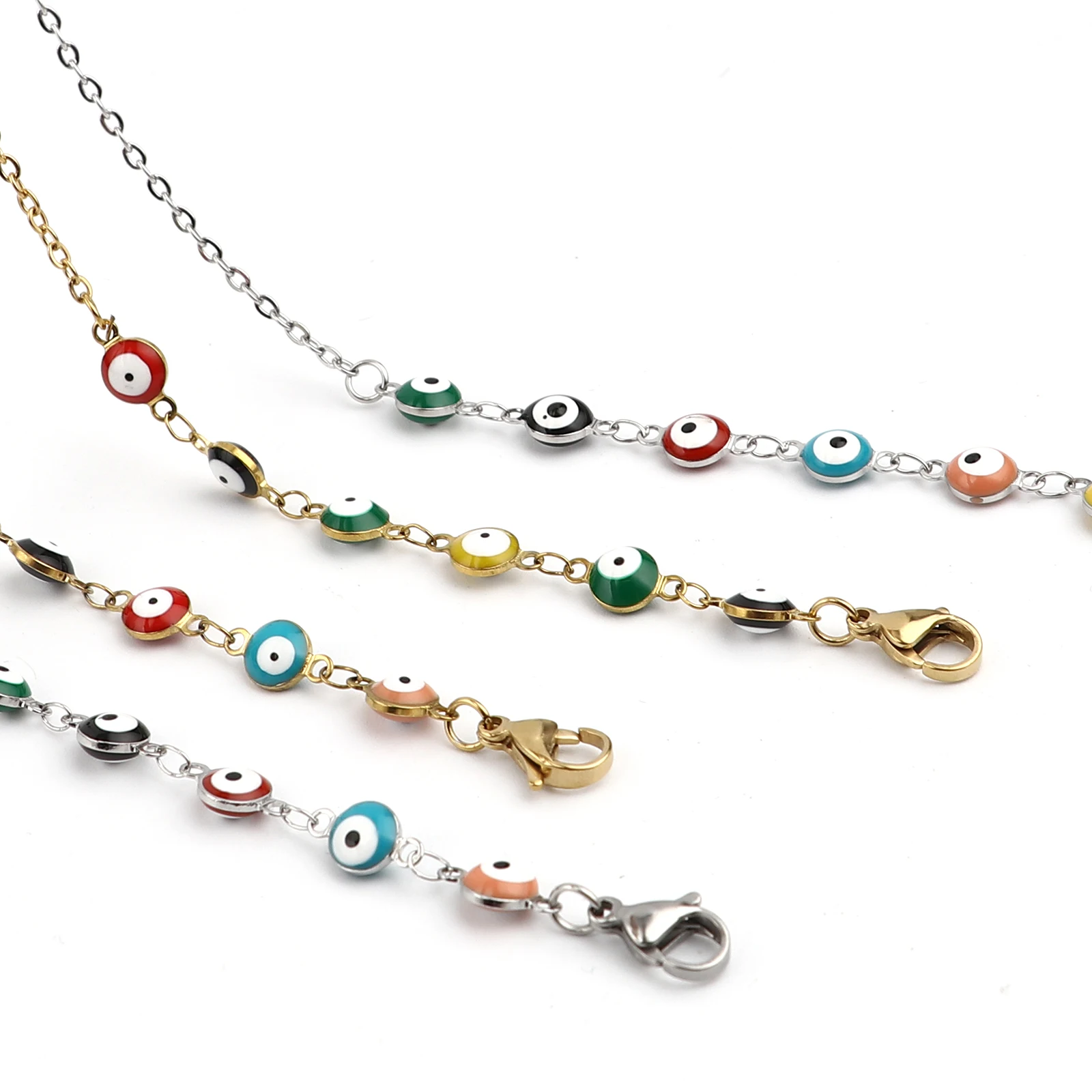 New Fashion Eyewear Chains Colorful Oil Drop Evil Eye Pattern Round Cross Chain Stainless Steel Eyeglass Chain 1Piece