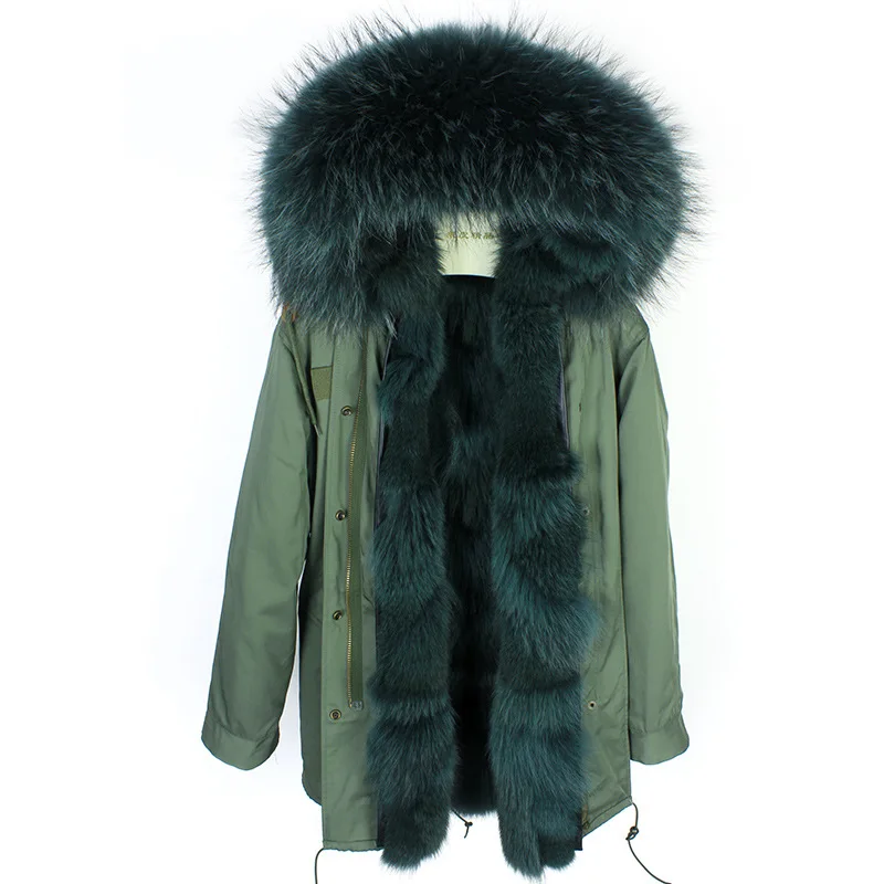 ฤดูหนาวธรรมชาติขนสัตว์ Raccoon จริงขนซับสไตล์คลาสสิก Parka ผู้หญิงยาว Outerwear