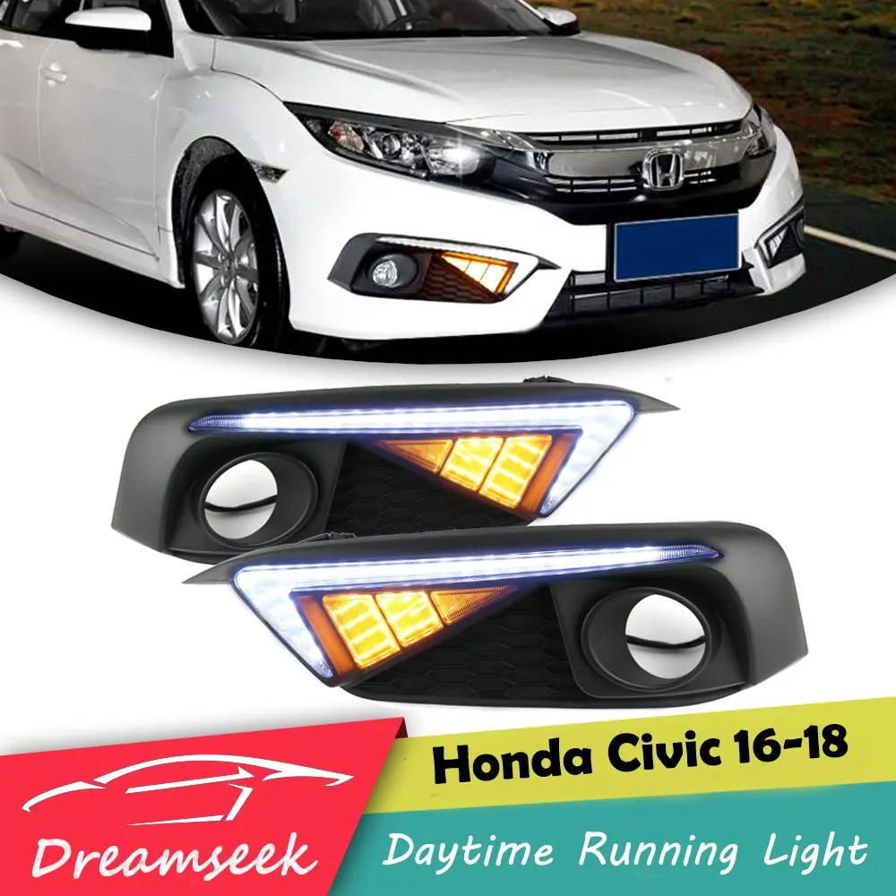 

LED DRL Fog Light for Honda Civic Sedan 2016 2017 2018 Daytime Running Light Driving Lamp with Dynamic Sequential Turn Signal