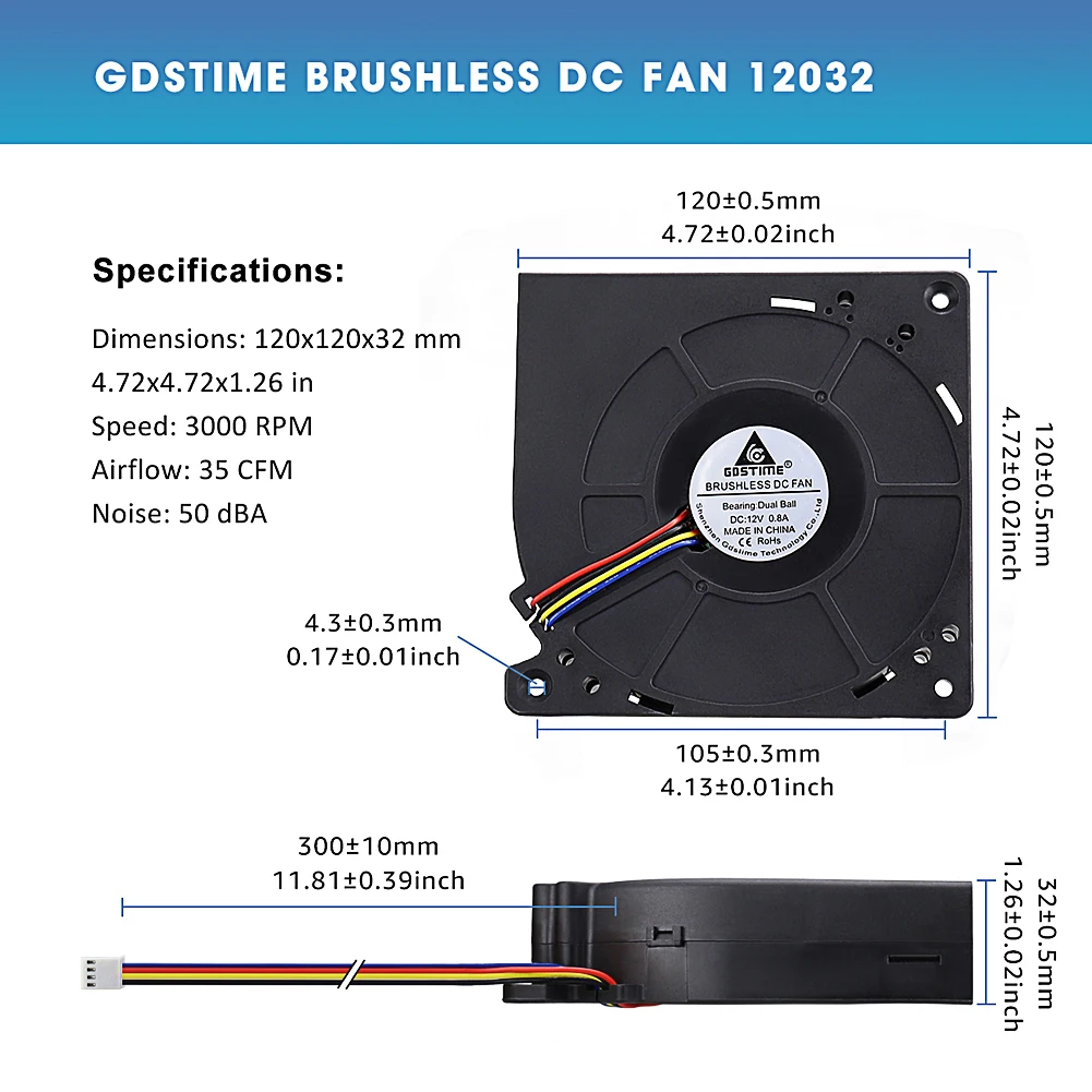 Gdstime 12032 DC 12V 4Pin FG PWM Function Double Ball Bearing 120mm 120x120x32mm 12cm Centrifugal Turbine Cooling Blower Fan