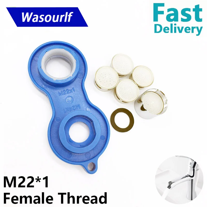 WASOURLF Household Pack M22 22mm Female Thread Tap Aerator Faucet Water Spout Bubble 304 Stainless Steel Brass Shell Spanner Kit