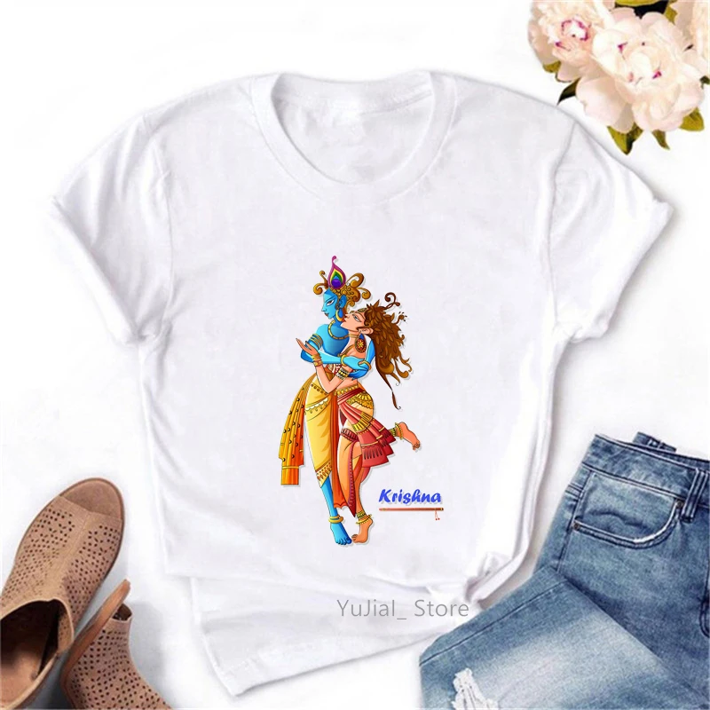 

Vintage Krishna Print Tshirts Women Arts Aesthetic Clothes T Shirt Female Summer Tops Tee Shirt Femme Harajuku Shirt Streetwear