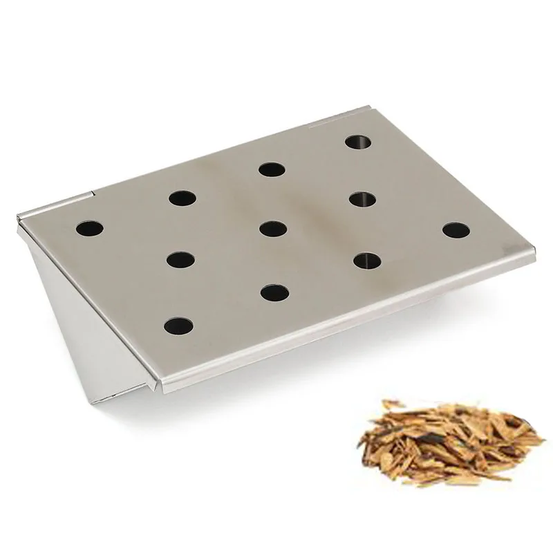 Boîte de fumeur de Barbecue courte en forme de V de 6.14 pouces, boîte de fumeur de gril à gaz en acier inoxydable pour saveur de copeaux de bois, outil d'accessoires de Barbecue