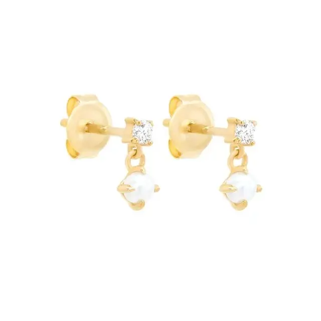 Guarantee 925 Sterling Silver Minimal Jewelry Gold Plated Tiny CZ Pear Beads Delicate Dainty Multi Piercing Earring