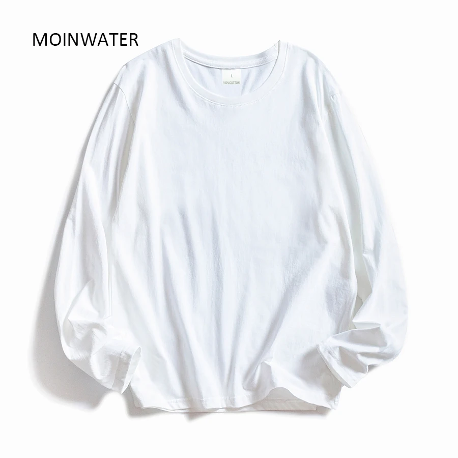 MOINWATER Women O-neck Long Sleeve T shirts Lady White Cotton Tops Female Soft Casual Tees Women\'s Black T-shirt MLT1901