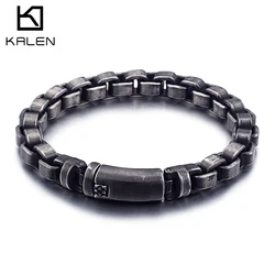 KALEN Vintage Stainless Steel Box Chain Bracelet Punk Matte Link Chain Bracelet Male Masculina Jewelry Accessories Free Gifts