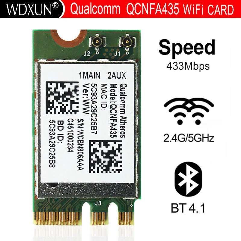 Wireless Adapter Card for Qualcomm Atheros QCA9377 QCNFA435 802.11AC 2.4G/5G NGFF WIFI CARD Bluetooth 4.1 network module