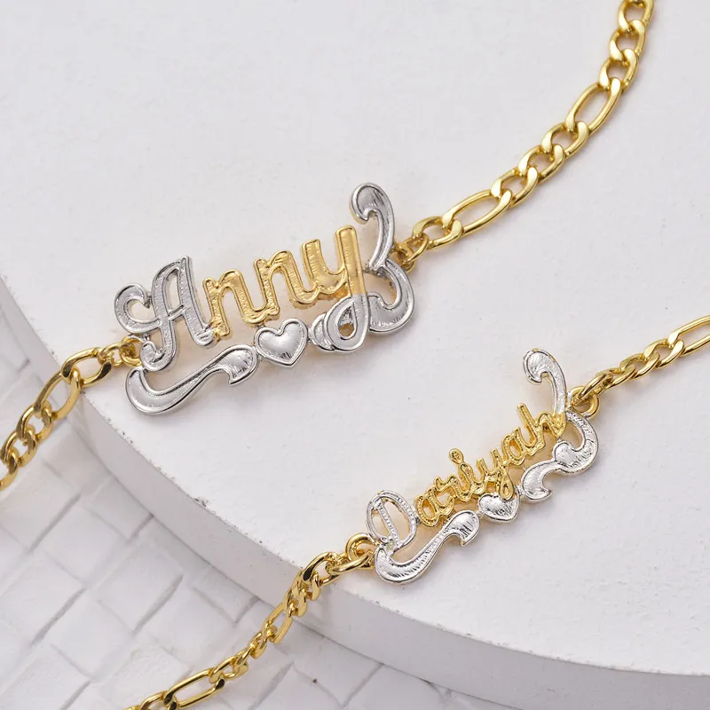 3UMeter Hip Hop Letter Necklace Name Crystal Double Plated Name Necklace Old English Custom Carving Batch of Flowers for Gifts