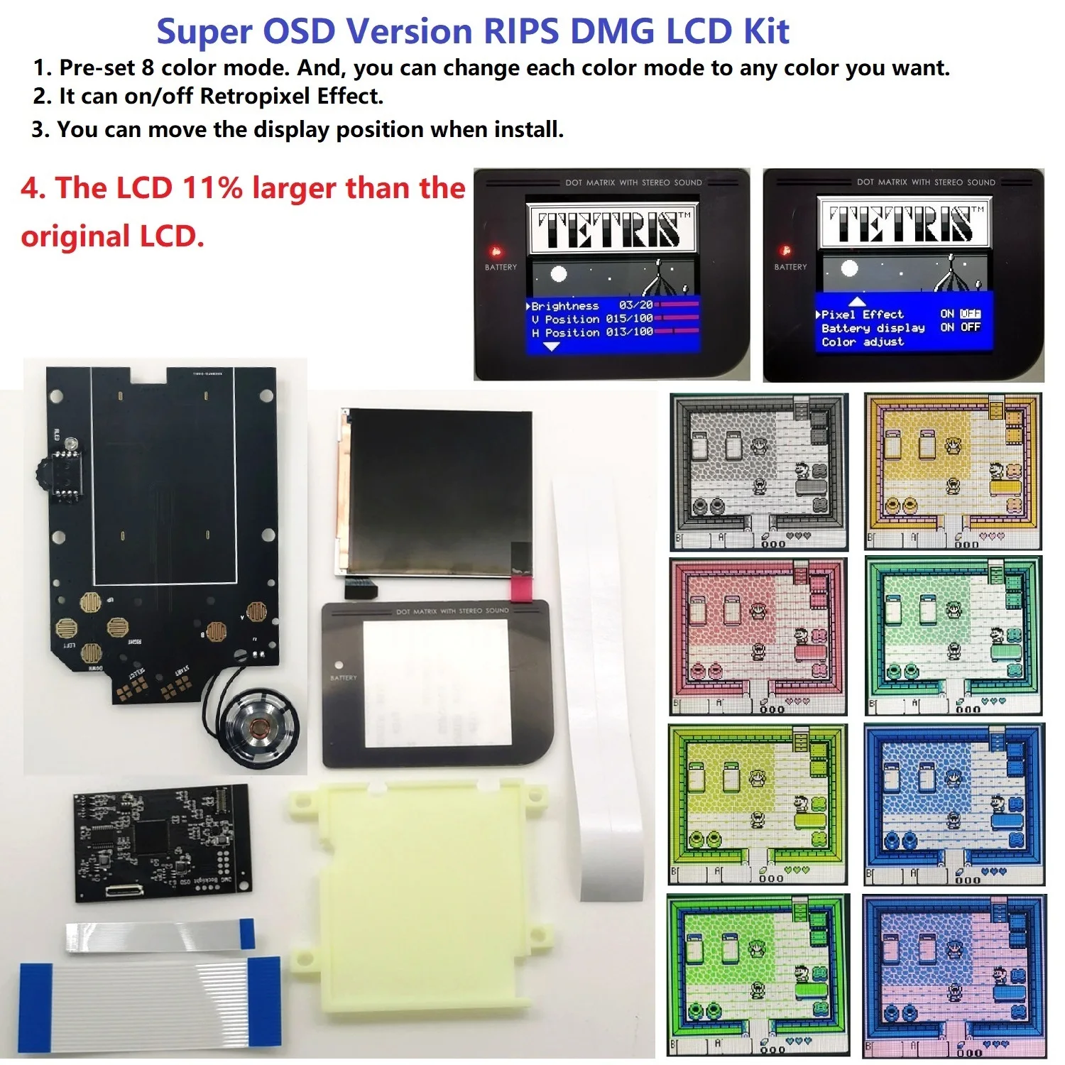 RIPS V4 супер OSD версия IPS ЖК-дисплей с высокой яркостью комплект подсветки для GameBoy DMG GB DMG консоль с предварительно припой динамик