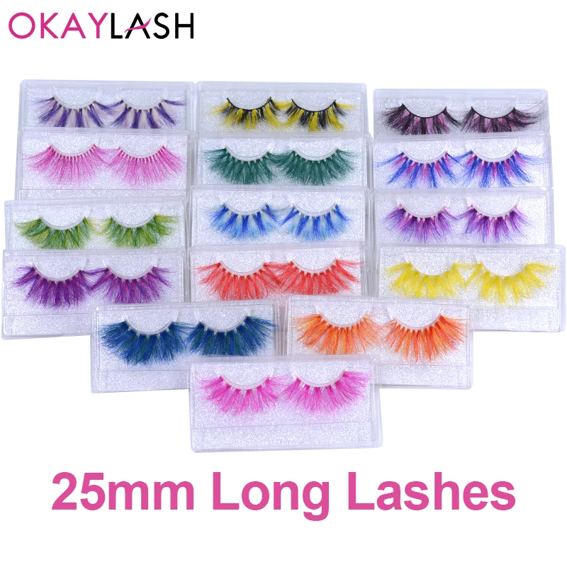 OKAYLASH 25mm 27mm Newest Style Long Siberian Dramatic Colored Rainbow Eyelashes for Party Makeup Holiday with Wholesale Price