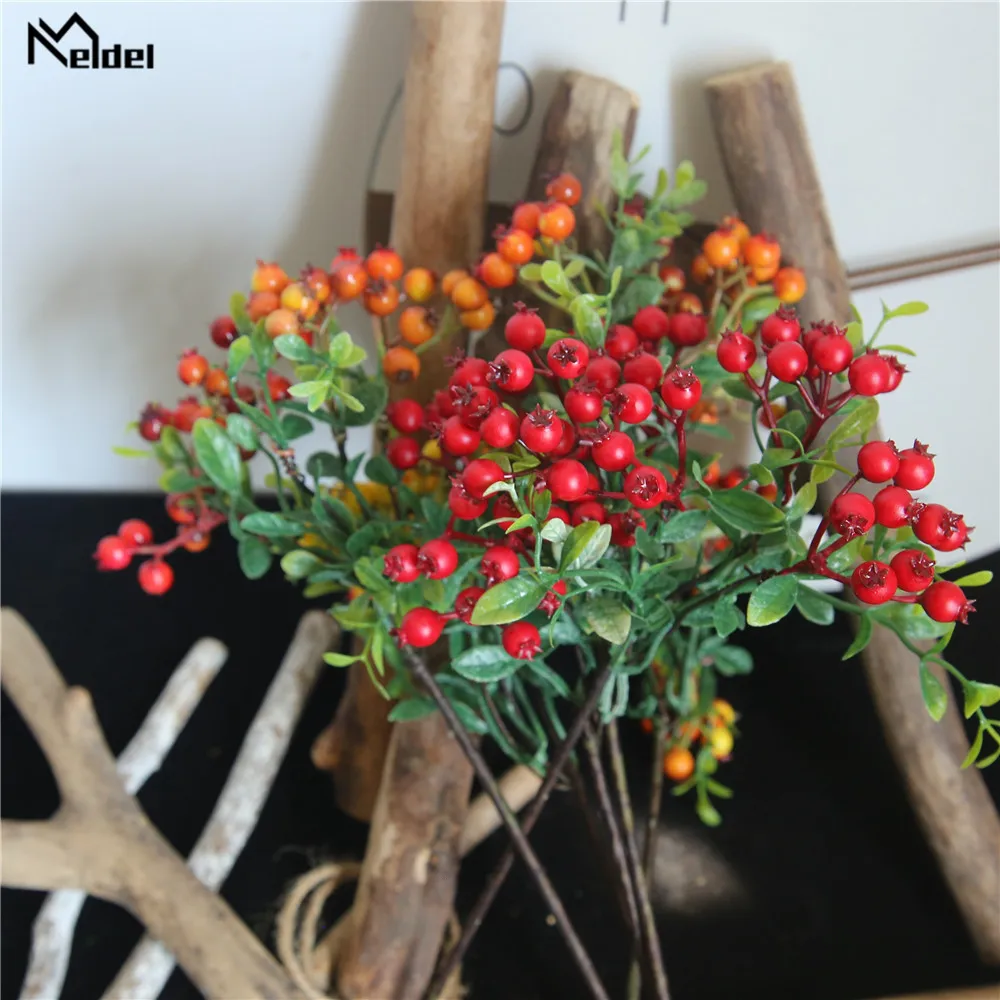 Meldel Nep Bessen Kunstmatige Plant Winter Kerst Berry DIY Boeket Bruiloft Bessen Bloemen Xmas Home Party Kamer Decoraties