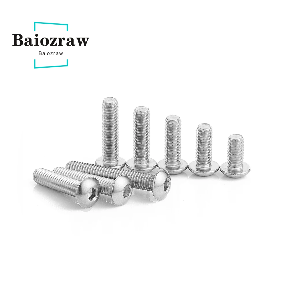 Hexagon Hex Screw M3 M4  M5 304 Stainless Steel Hexagon Hex Socket Button Bolts Round Head Screw ISO7380 3D Printer Parts