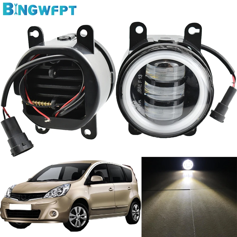 LED 12V Fog Lights Aluminium Angel Eye Fog Lamp Assembly Daytime Running Light For Nissan Note E11 MPV 2006-2013