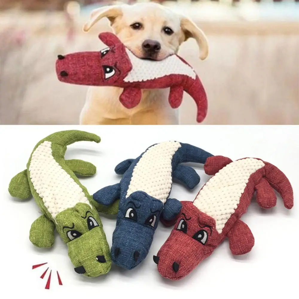 

Pet Chew Squeak Toys Cartoon Stuffed Animal Dog Toy Crocodile Plush Toy Bite Resistant Squirrel Squeaker Toys Pet Supplies