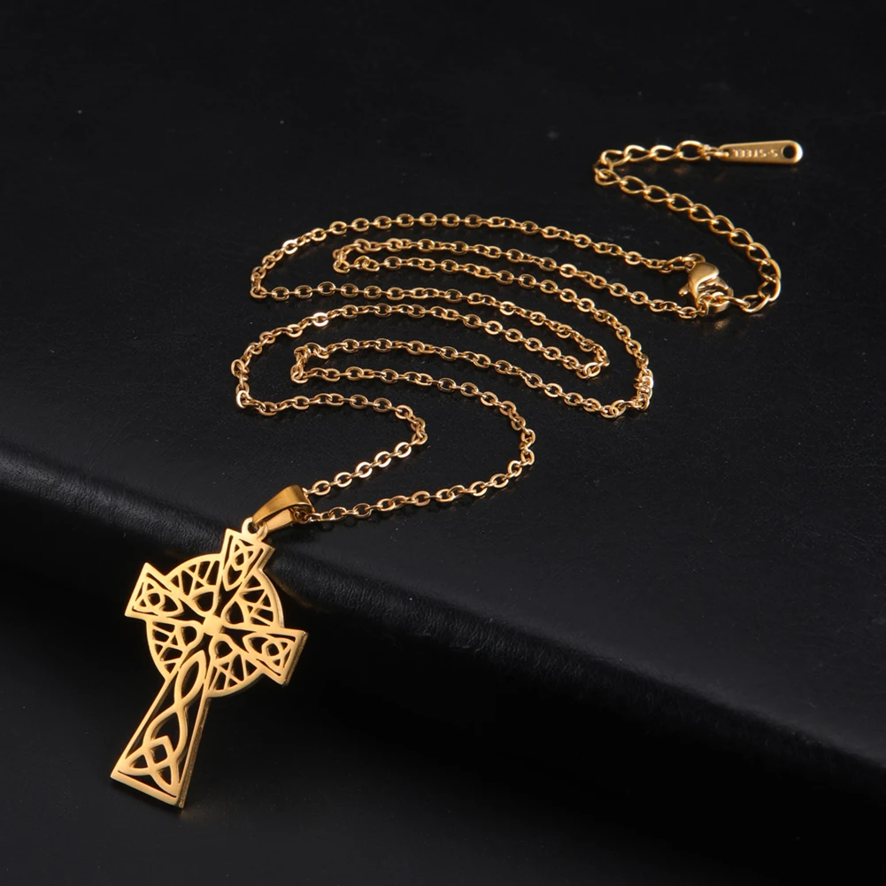 Skyrim Irish Celtics Knot Cross Pendant Necklace for Women Stainless Steel Christian Neck Chains Choker Amulet Jewelry