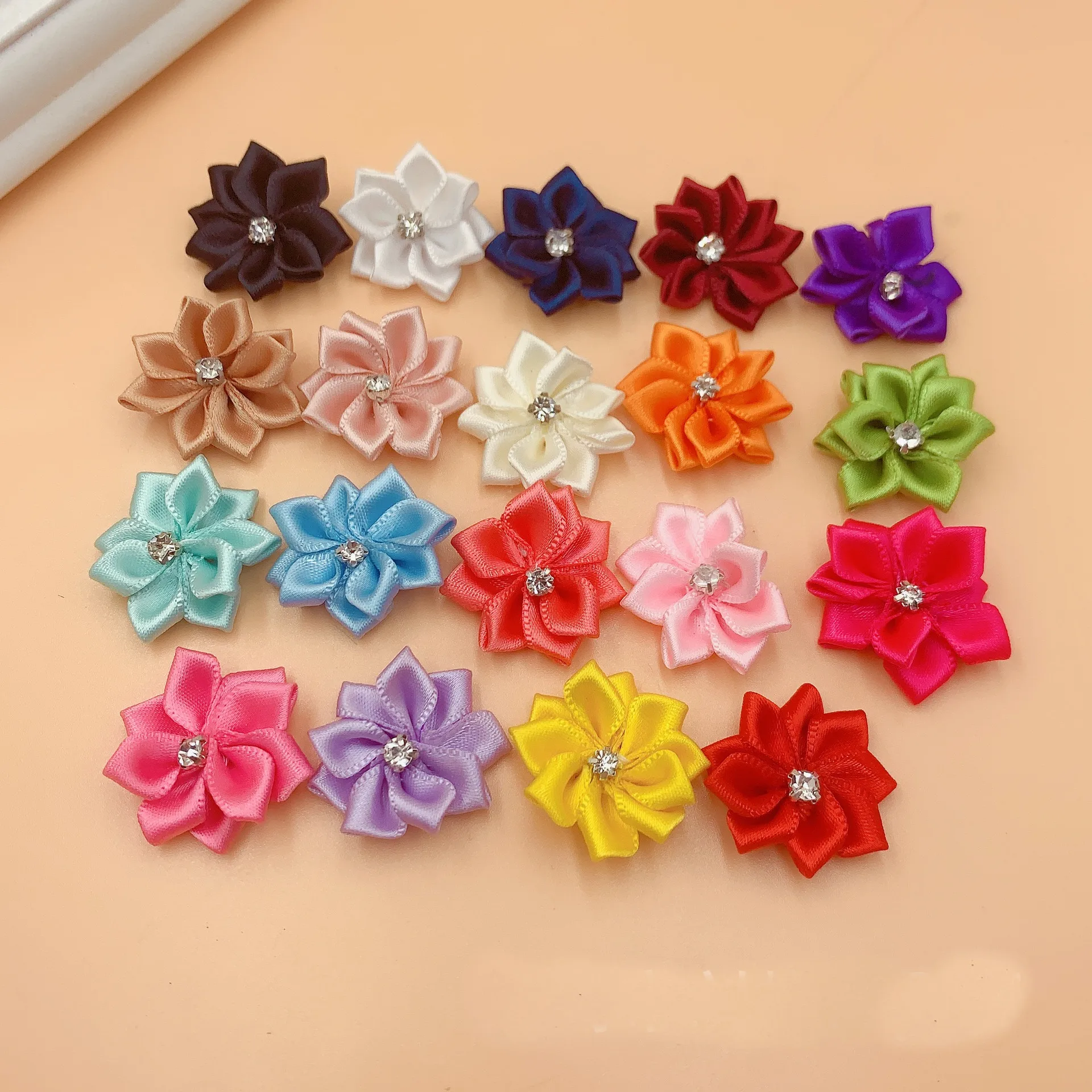 3cm 50pcs Mix Color Satin Flower Head Rosette Girls Boutique Mini Hair Bow Headwear DIY Garment Craft