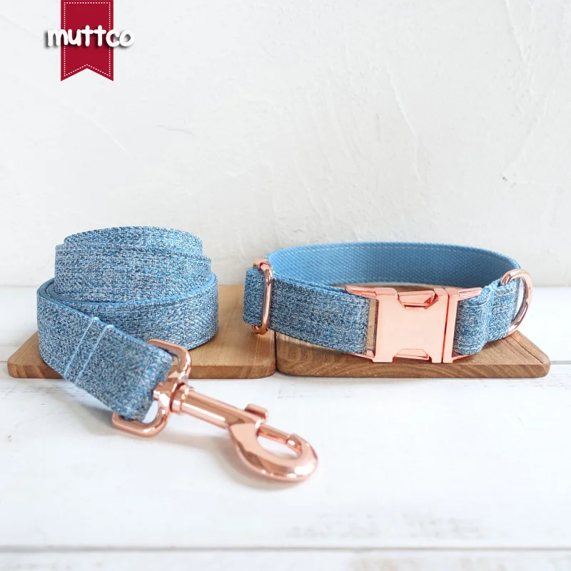 

MUTTCO adjustable pet collar for training comfortable puppy necklace THE SKY BLUE SUIT handmade dog collar 5 sizes UDC071M