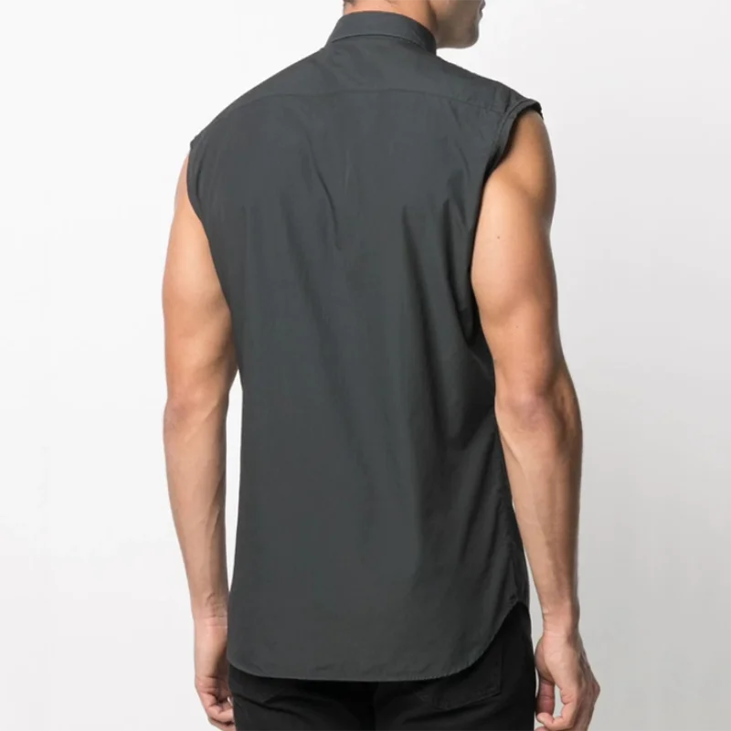 Men's Sleeveless Shirt Spring/Summer New Style Lapel Solid Color Fashion Slim Young Personality Shirt Pocket Vest