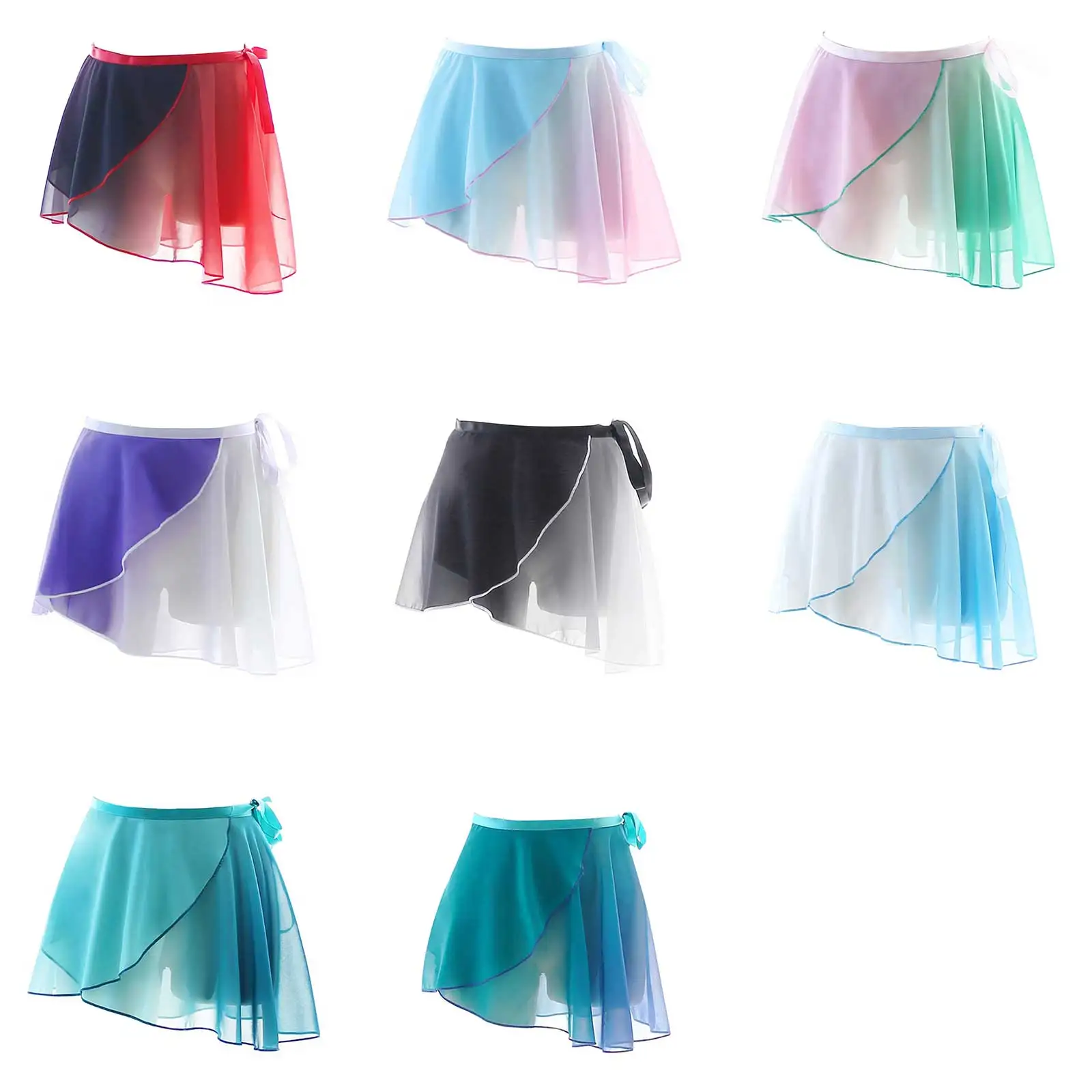 Volwassen Lace-Up Gradiënt Chiffon Ballet Wrap Rok Vrouwen Dance Training Gymnastiek Rok Stage Performance Kostuum Dans Slijtage