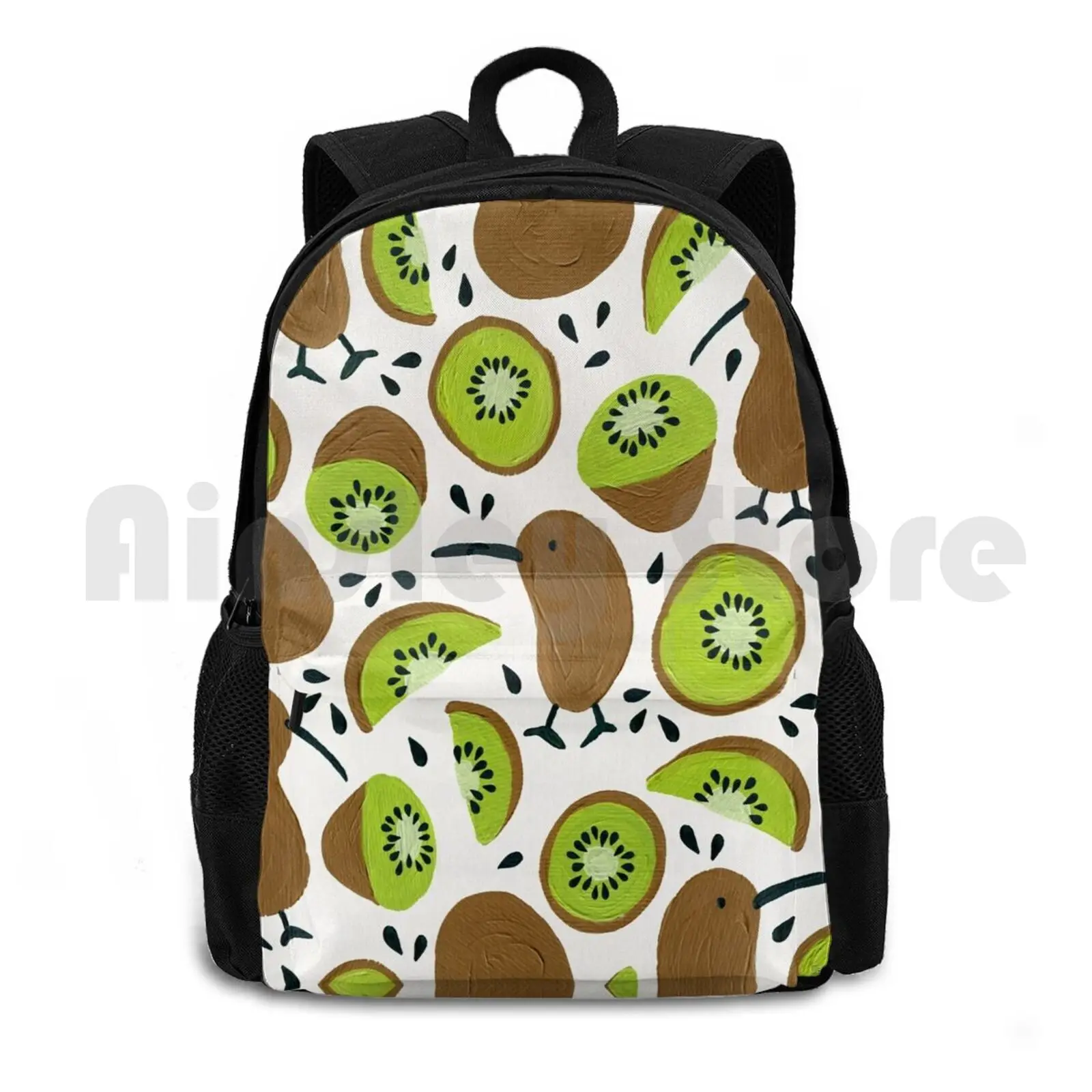 Kiwis & Kiwis Outdoor Hiking Backpack Riding Climbing Sports Bag Kiwi Kiwi Bird Fruit New Zealand Pattern Green Acrylic Catcoq