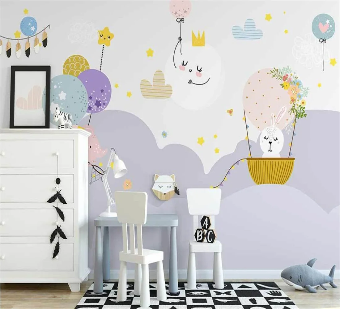 

Custom mural wallpaper Nordic cartoon small animal children's room cloud children's room background wall wall stickers обои