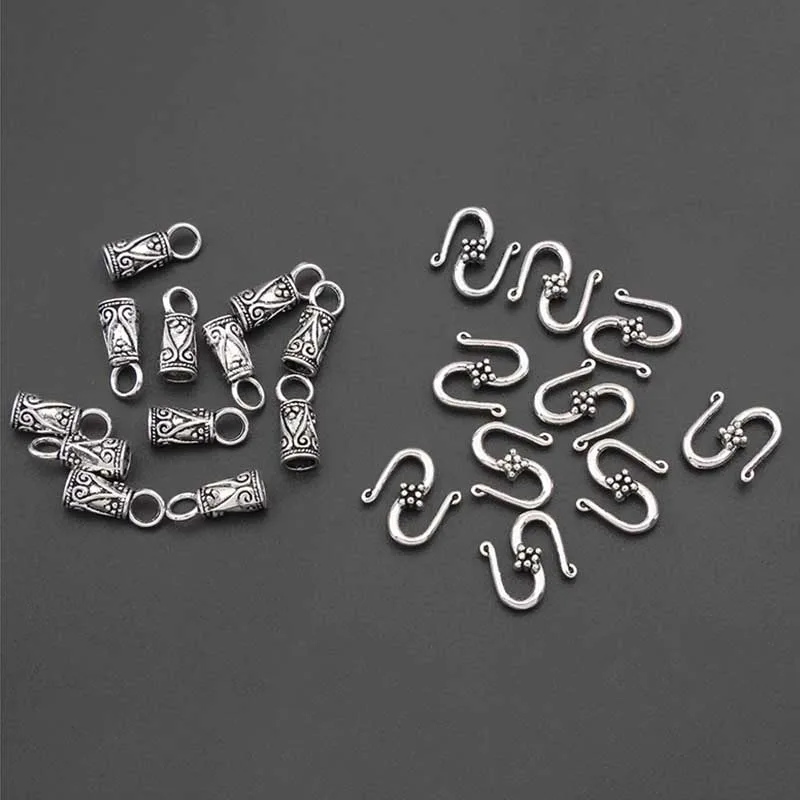 10 Sets tibetisches Silber, umklappbarer Schnappverschluss, Endkappe, Perlenbefestigungen für 4 mm runde Lederband-Armbandverbinder, Schmuckherstellung